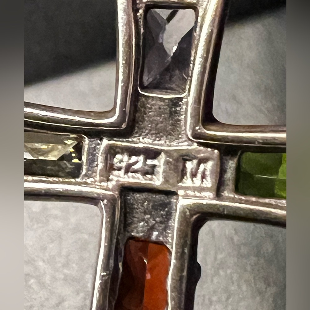 Sterling Silver Multicolor Gemstone Cross Pendant - Women’s Jewelry - Picture 5 of 6